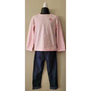 Girls Little Me Size 4T 2 Piece Set Pink Long Sleeve With Blue Jeans